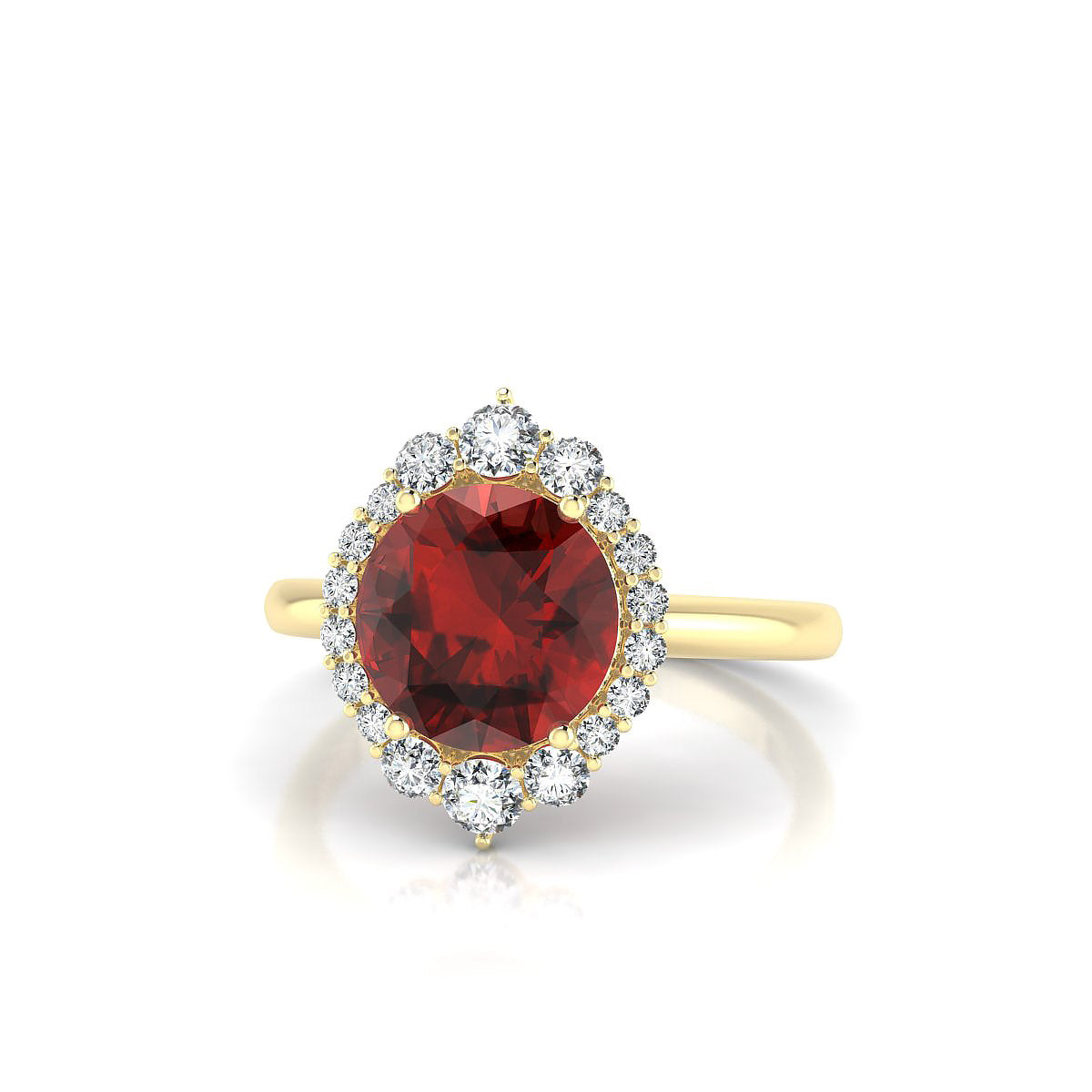 Romance | 18k Yellow Gold 8 mm Round Garnet Ring