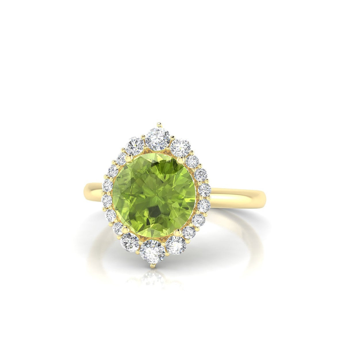 Romance | 18k Yellow Gold 8 mm Round Peridot Ring