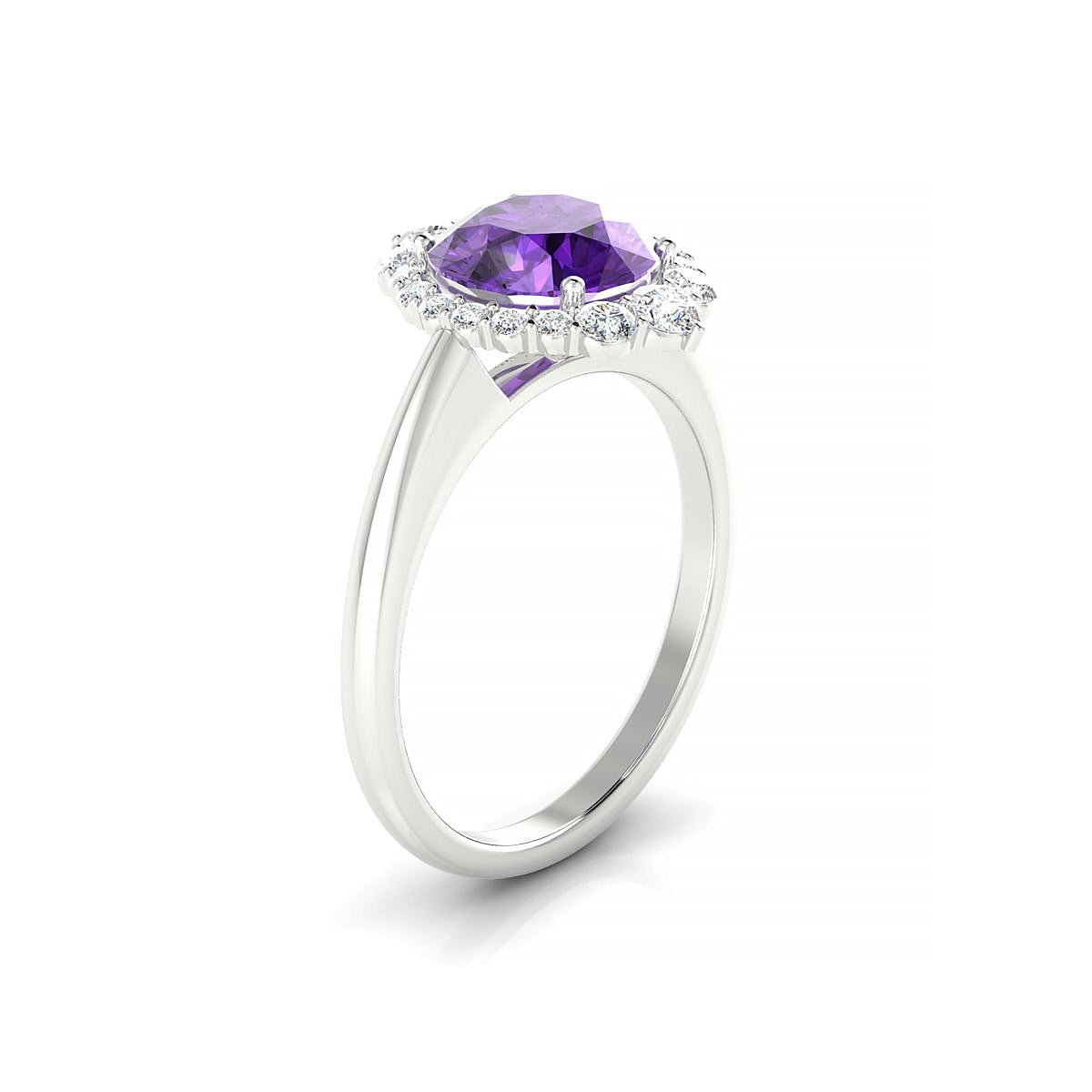 Romance | 18k White Gold 8 mm Round Amethyst Ring