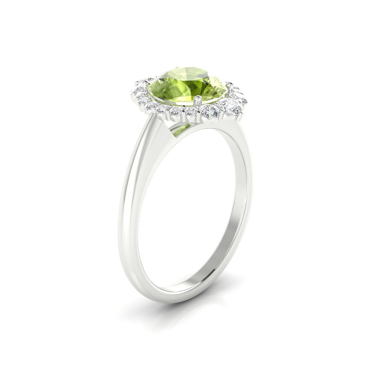 Romance | 18k White Gold 8 mm Round Peridot Ring