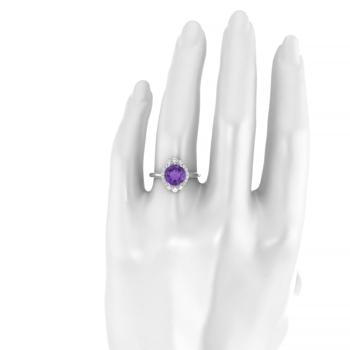 Romance | 18k White Gold 8 mm Round Amethyst Ring