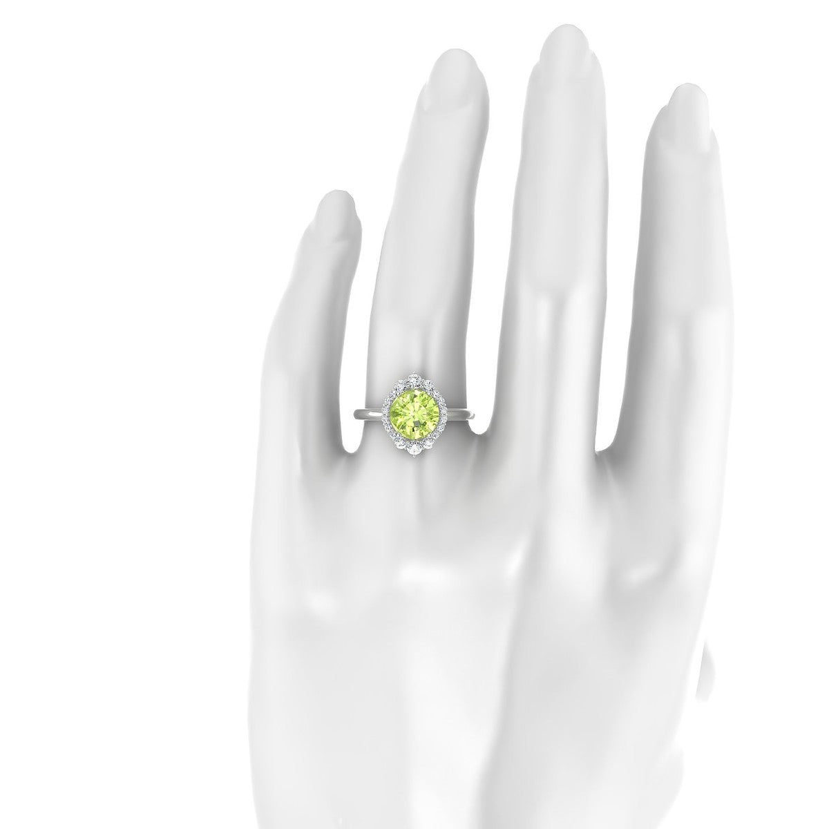Romance | 18k White Gold 8 mm Round Peridot Ring