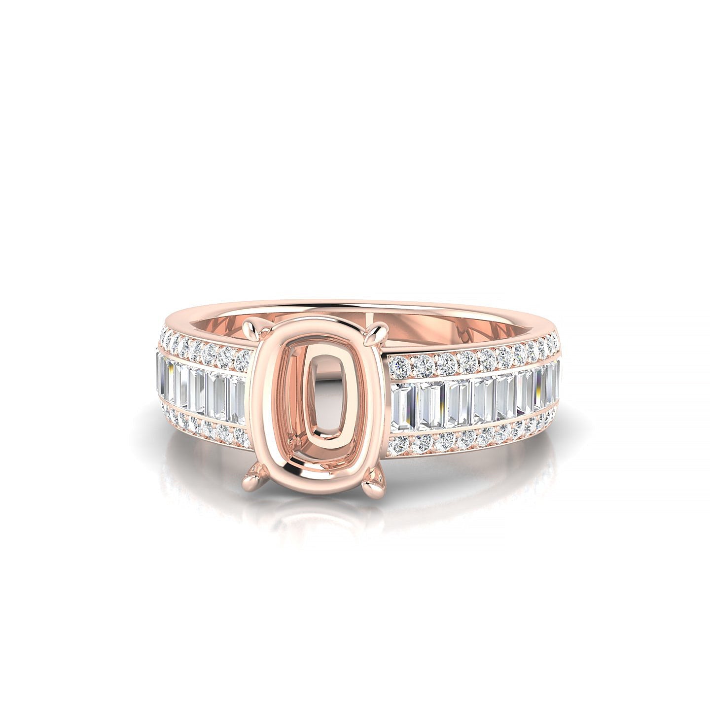 Royal Cushion 2-2.99 ct | 18k Rose Gold Side Stones Ring