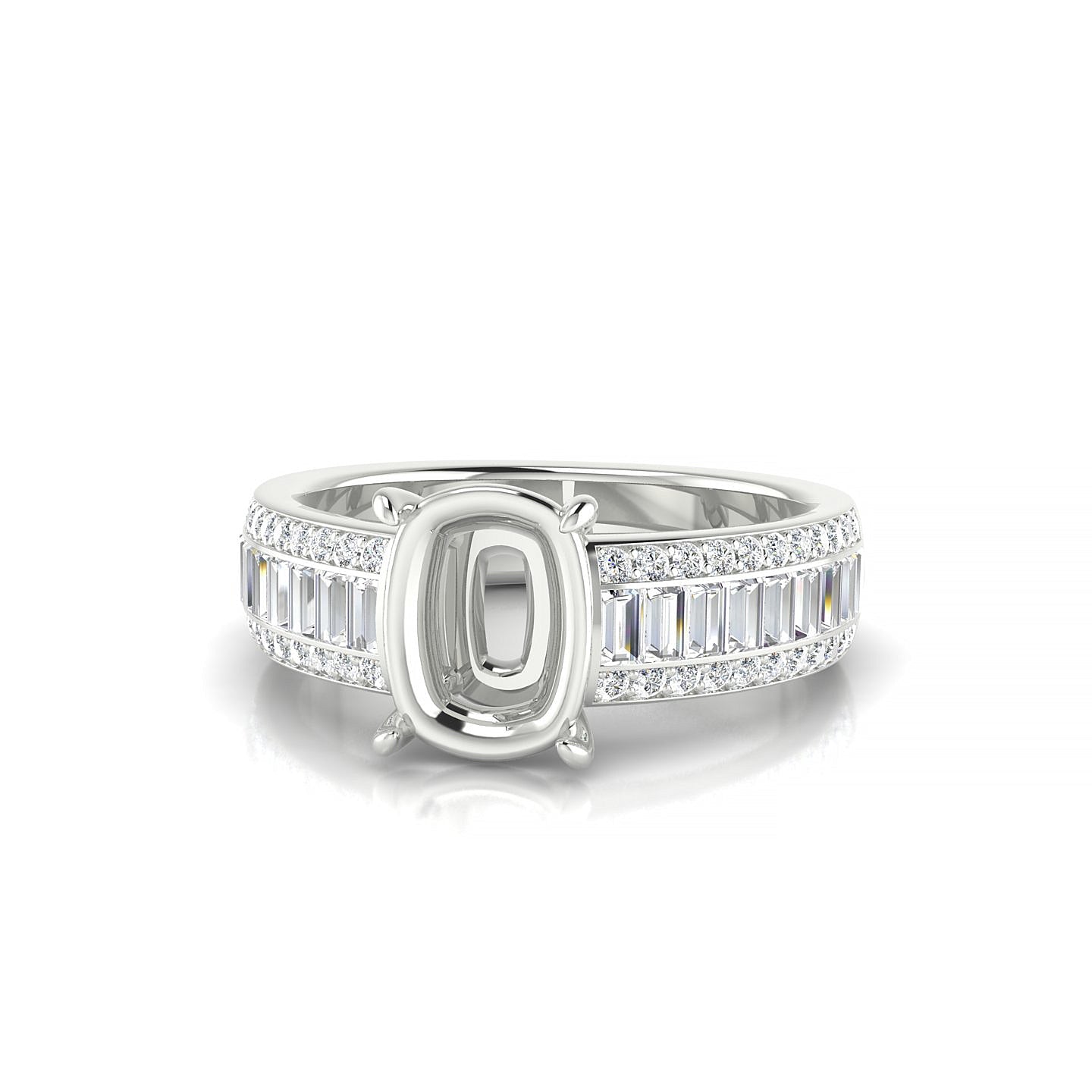 Royal Cushion 2-2.99 ct | 18k White Gold Side Stones Ring