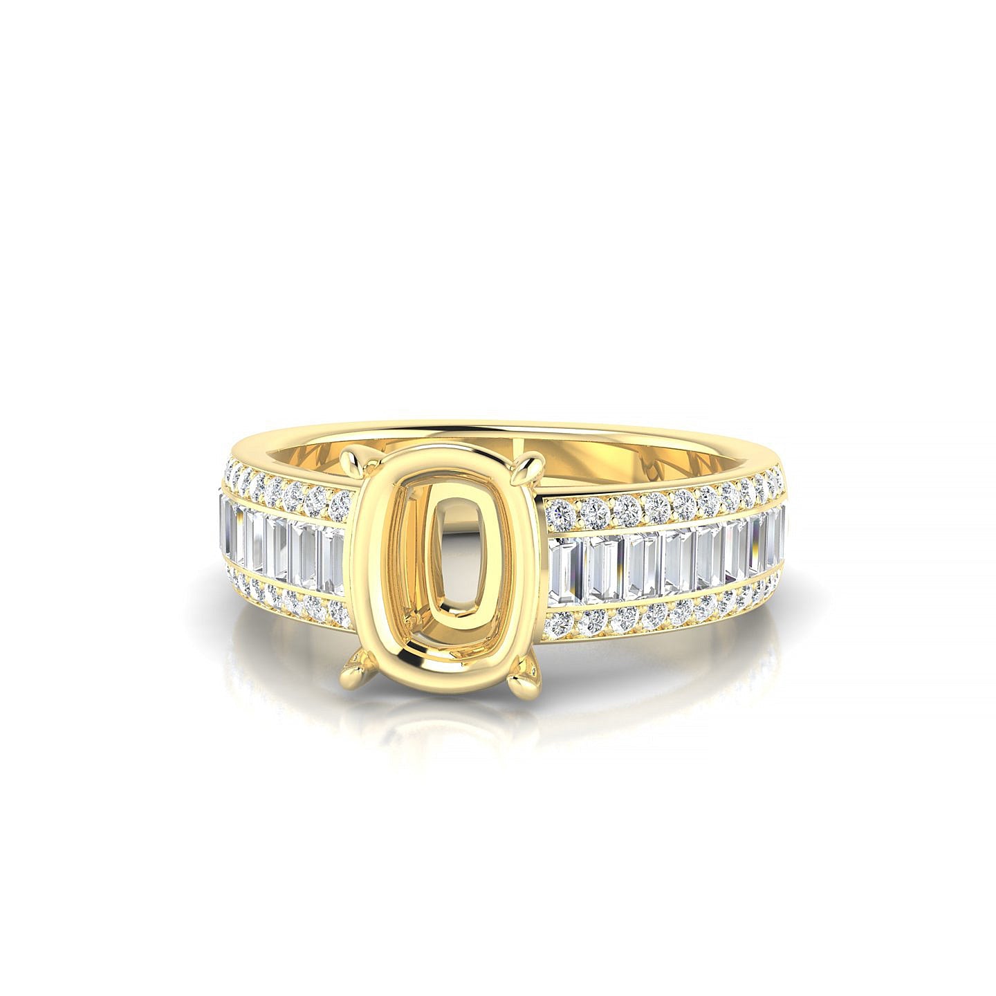 Royal Cushion 2-2.99 ct | 18k Yellow Gold Side Stones Ring