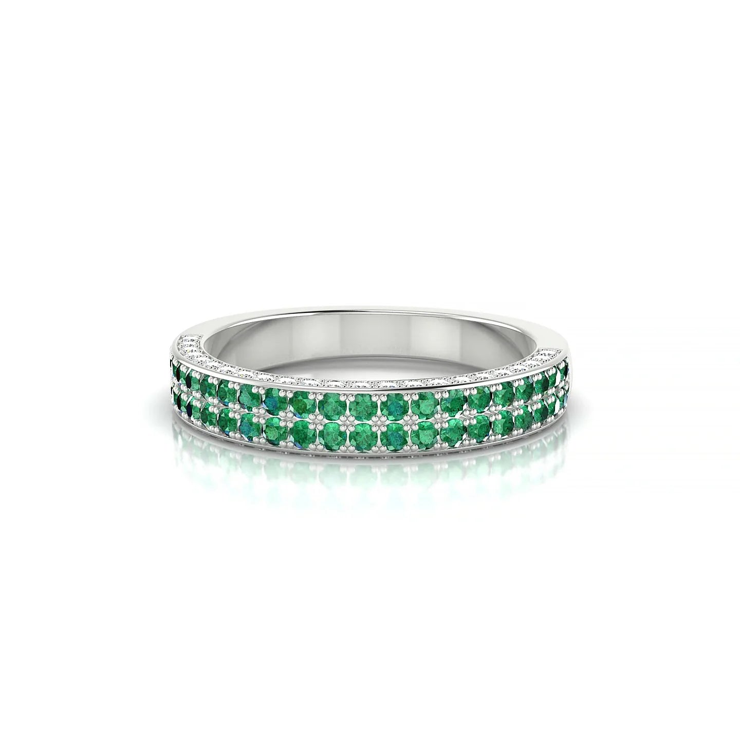 Seraph | 18k White Gold 1.3 mm Round Emerald & Diamond Ring