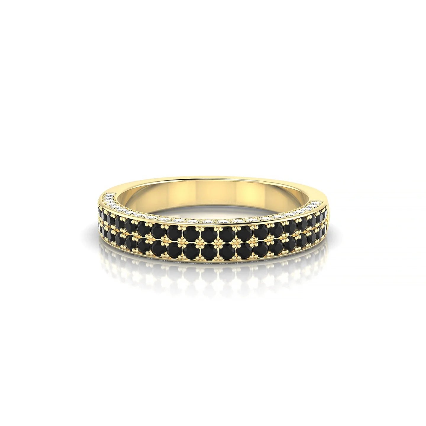 Seraph | 18k Yellow Gold 1.3 mm Round Black Diamond & Diamond Ring