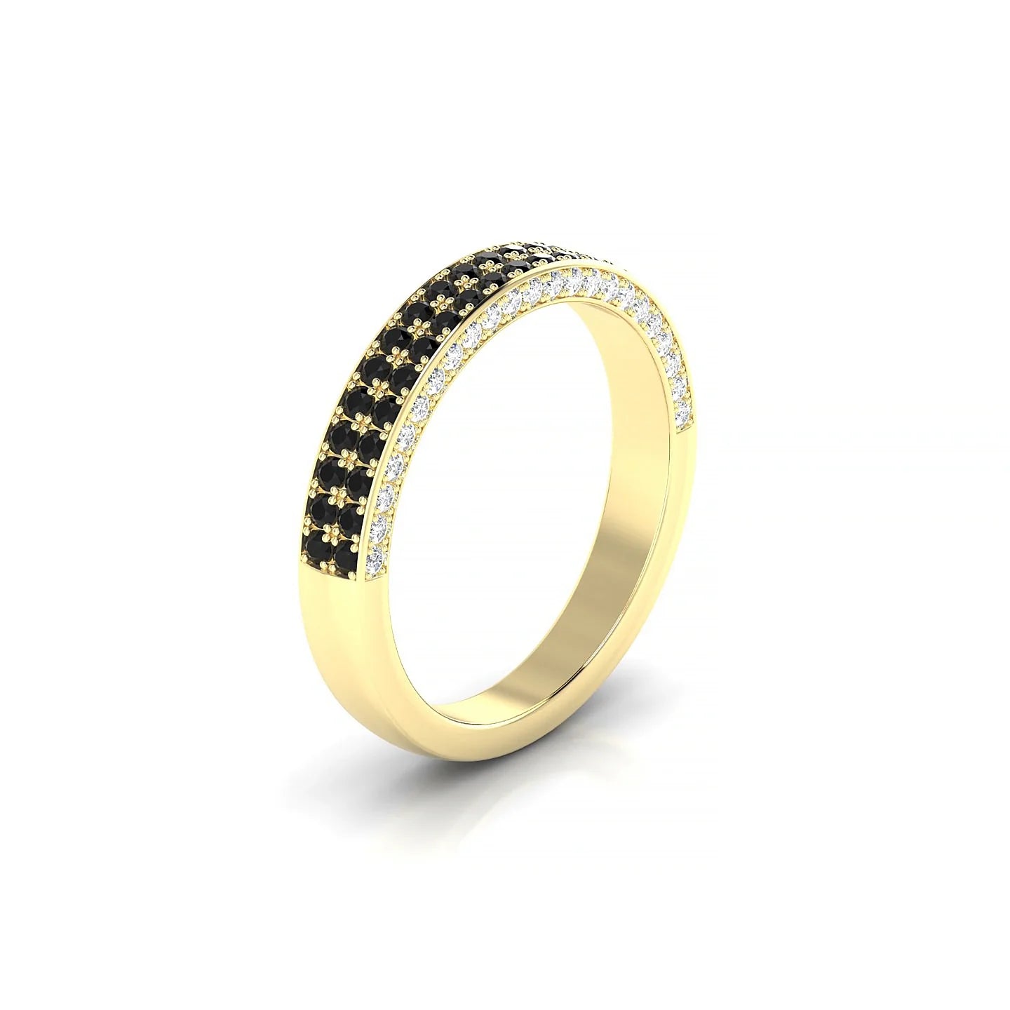 Seraph | 18k Yellow Gold 1.3 mm Round Black Diamond & Diamond Ring