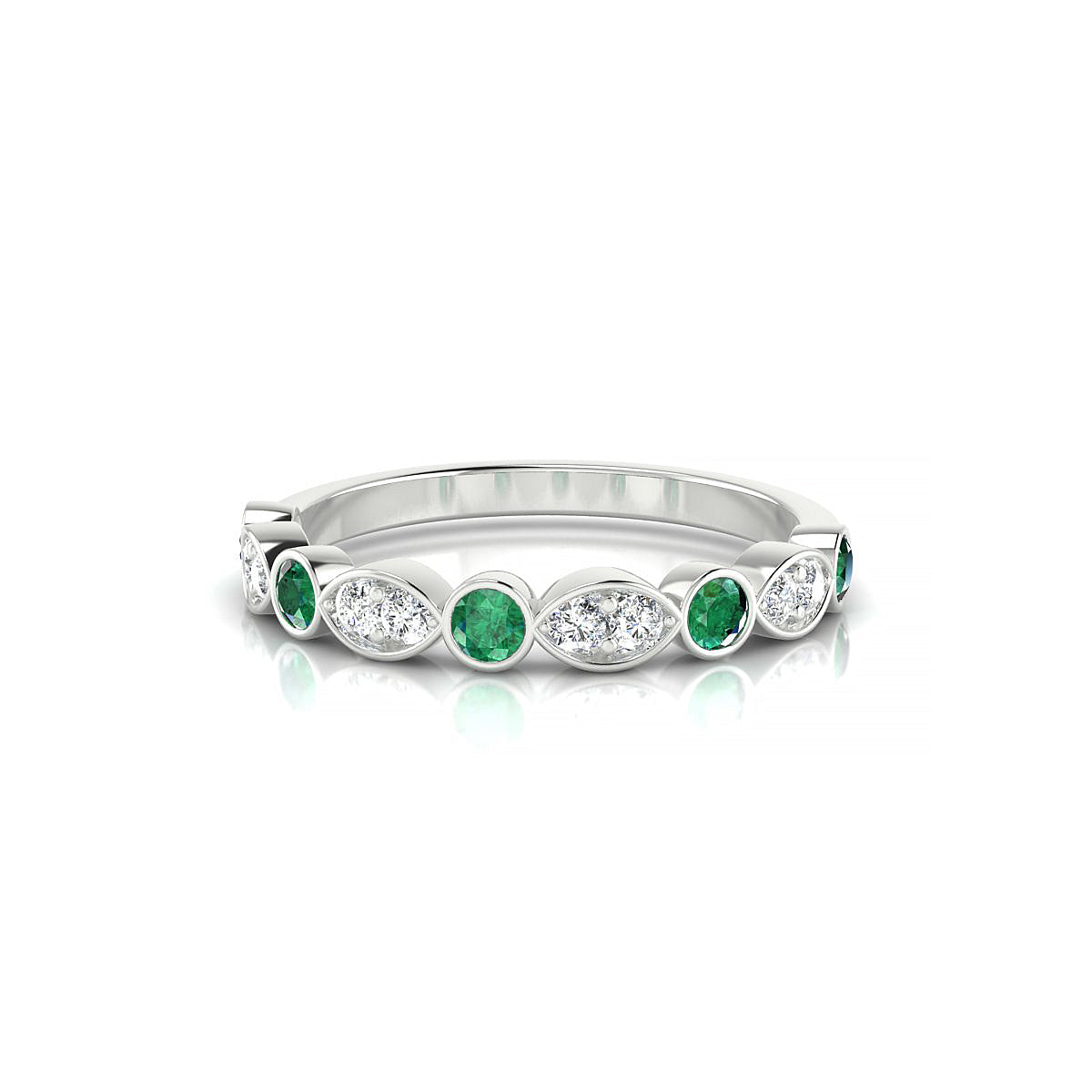 Serenity | 18k White Gold 2.5 mm Round Emerald Ring