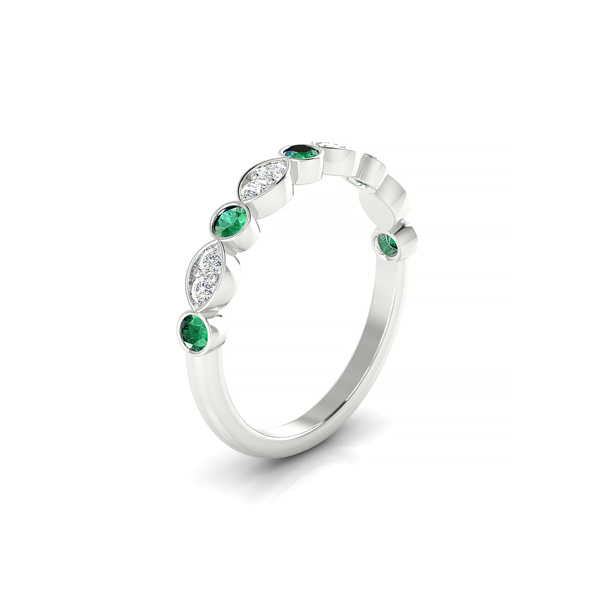 Serenity | 18k White Gold 2.5 mm Round Emerald Ring