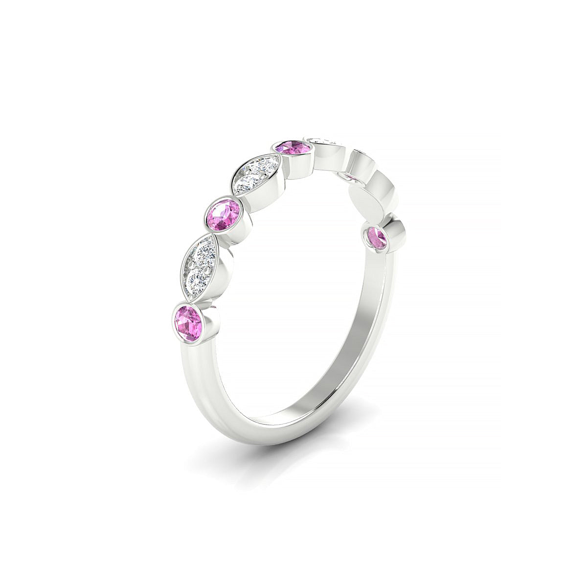 Serenity | 18k White Gold 2.5 mm Round Pink Sapphire Ring