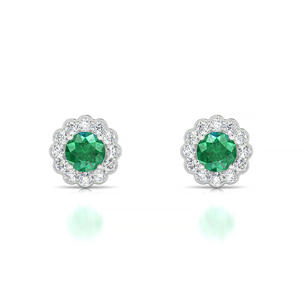 Solace | 18k White Gold 4.5 mm Round Emerald Earrings