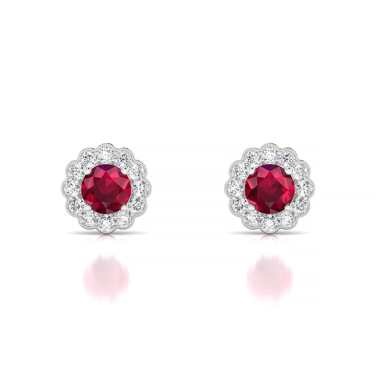 Solace | 18k White Gold 4.5 mm Round Ruby Earrings