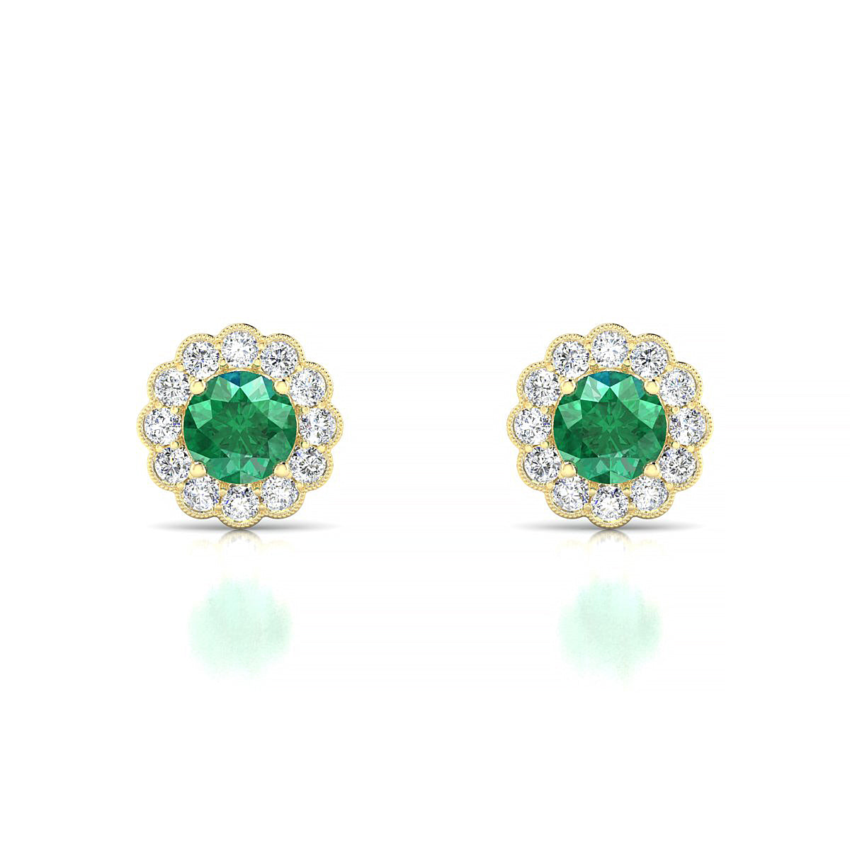 Solace | 18k Yellow Gold 4.5 mm Round Emerald Earrings