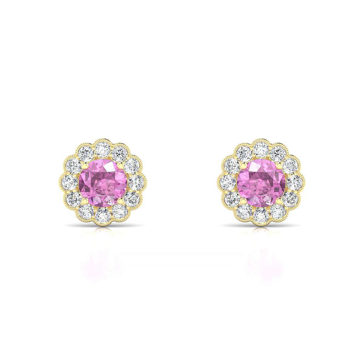 Solace | 18k Yellow Gold 4.5 mm Round Pink Sapphire Earrings