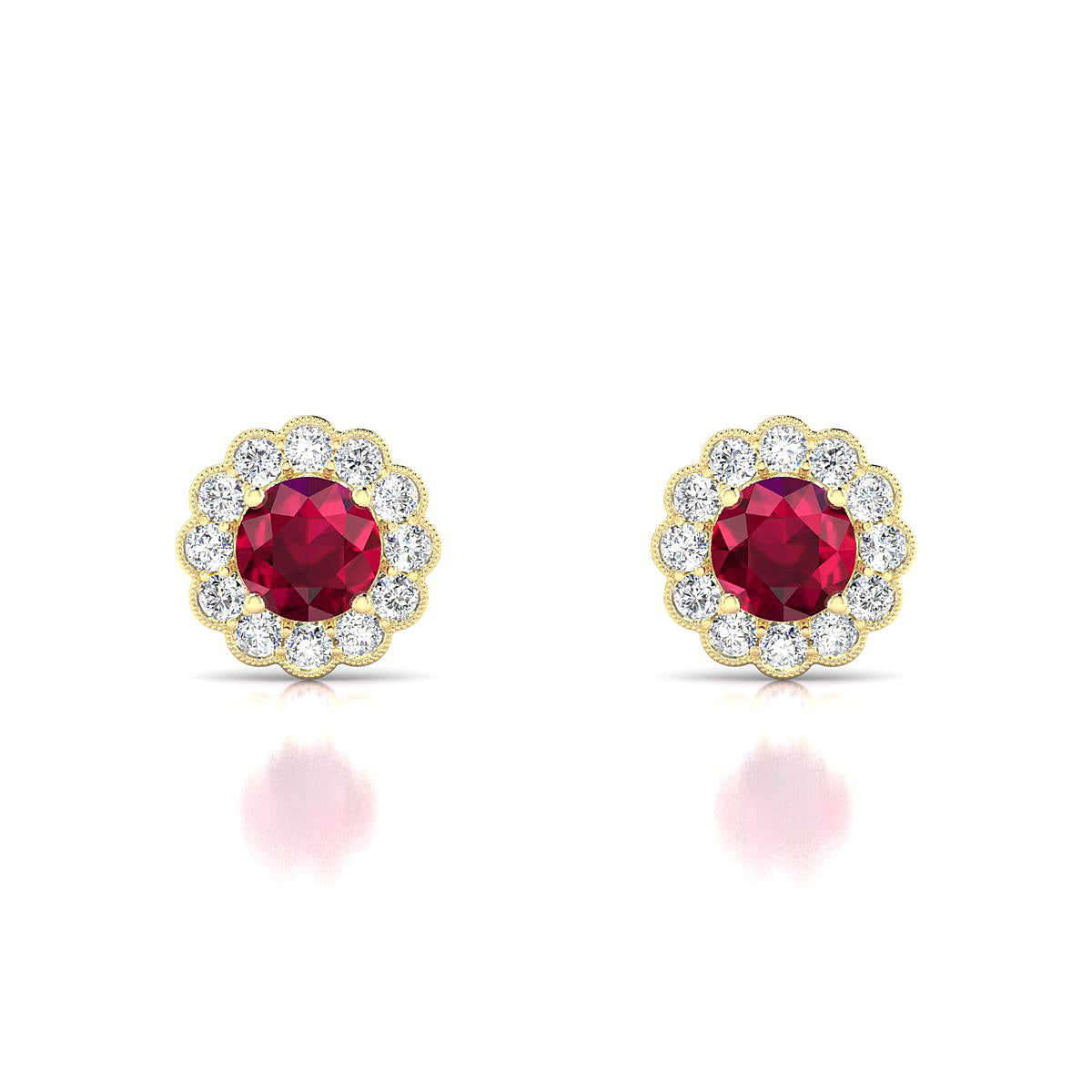 Solace | 18k Yellow Gold 4.5 mm Round Ruby Earrings