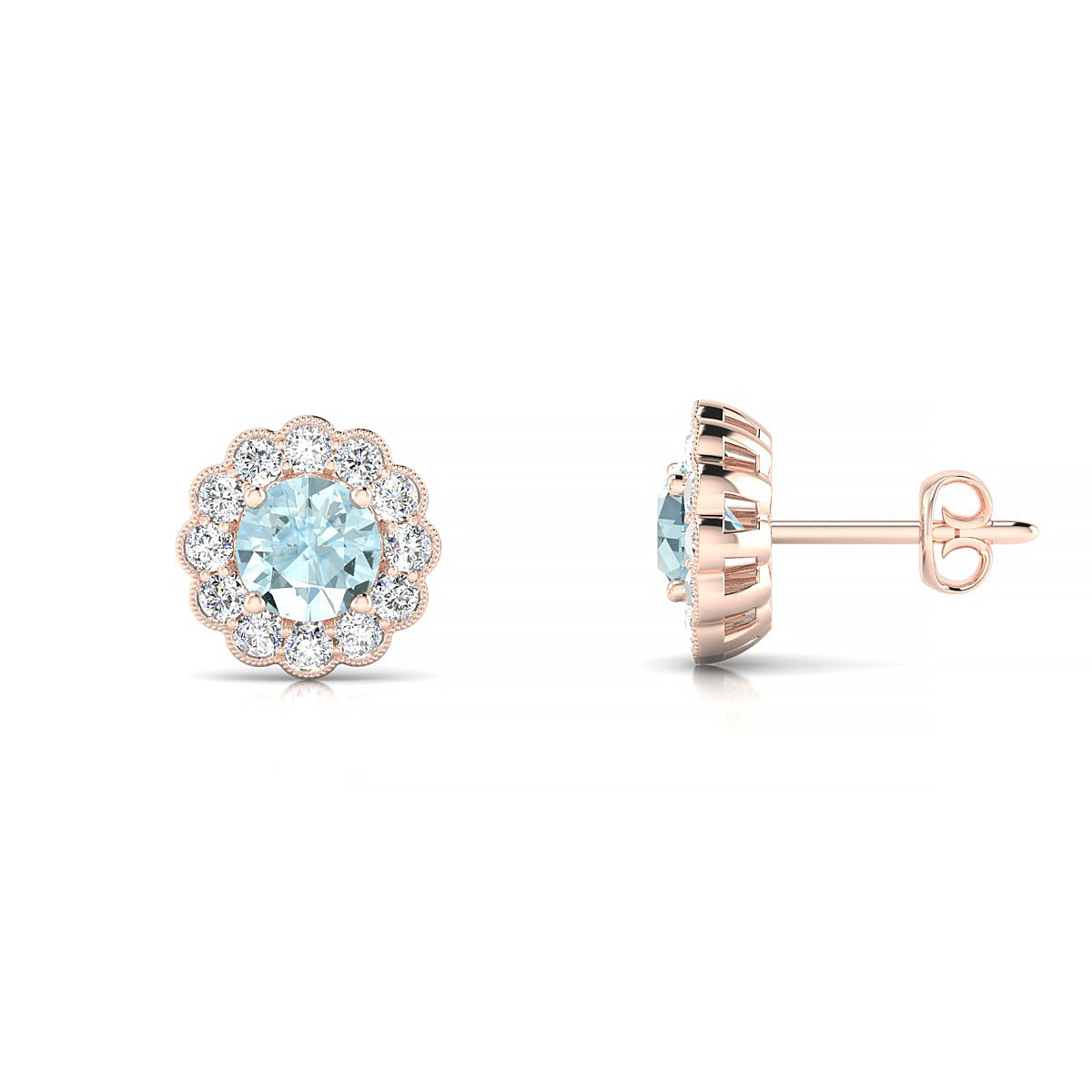 Solace | 18k Rose Gold 4.5 mm Round Aquamarine Earrings