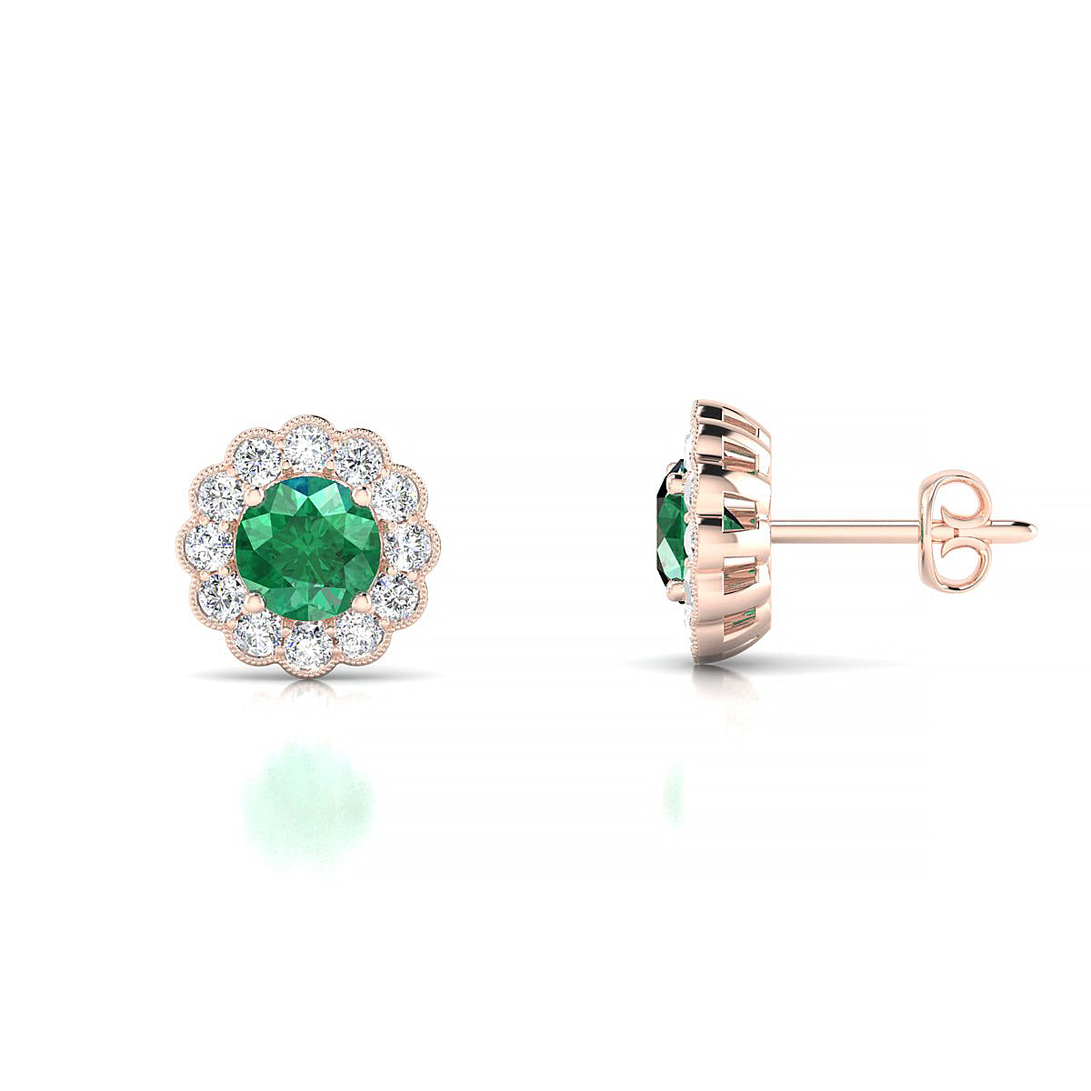 Solace | 18k Rose Gold 4.5 mm Round Emerald Earrings