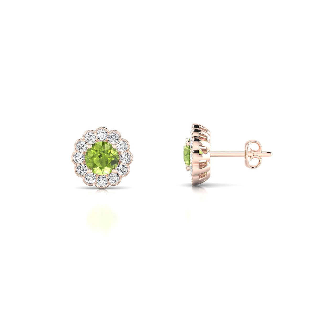 Solace | 18k Rose Gold 4.5 mm Round Peridot Earrings