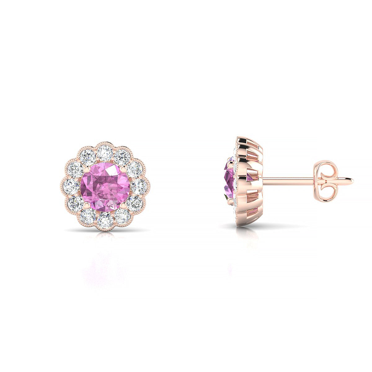 Solace | 18k Rose Gold 4.5 mm Round Pink Sapphire Earrings