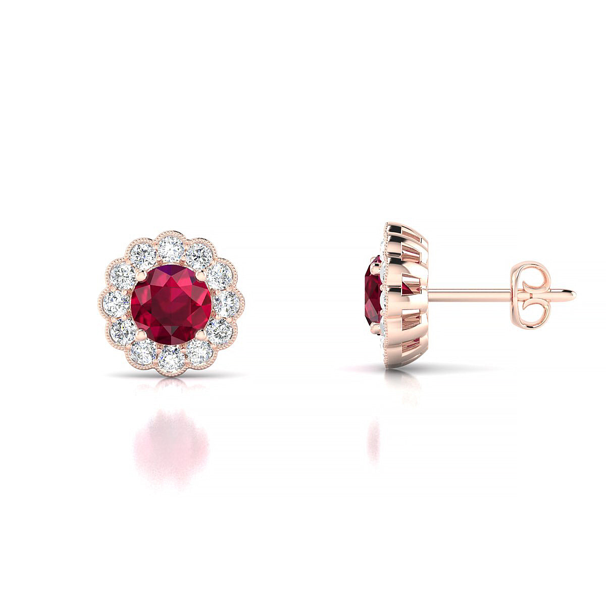 Solace | 18k Rose Gold 4.5 mm Round Ruby Earrings