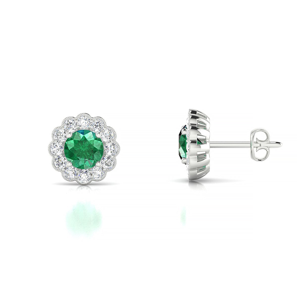 Solace | 18k White Gold 4.5 mm Round Emerald Earrings