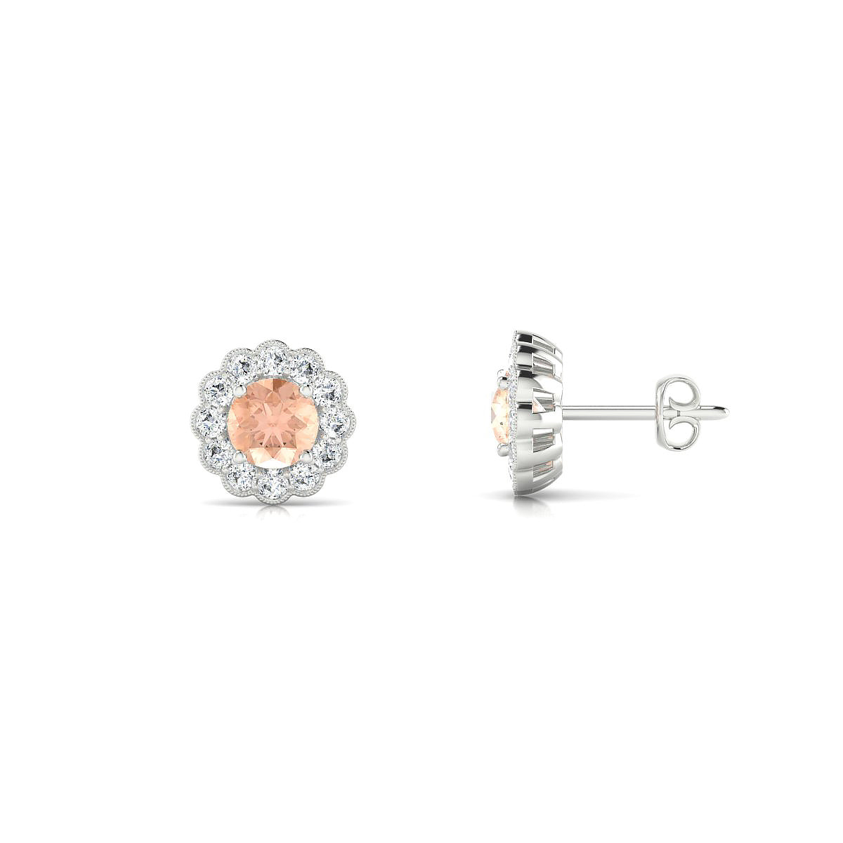 Solace | 18k White Gold 4.5 mm Round Morganite Earrings