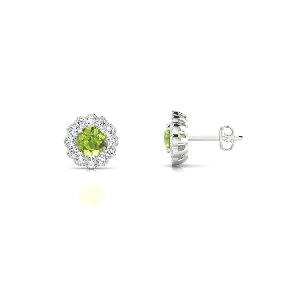 Solace | 18k White Gold 4.5 mm Round Peridot Earrings