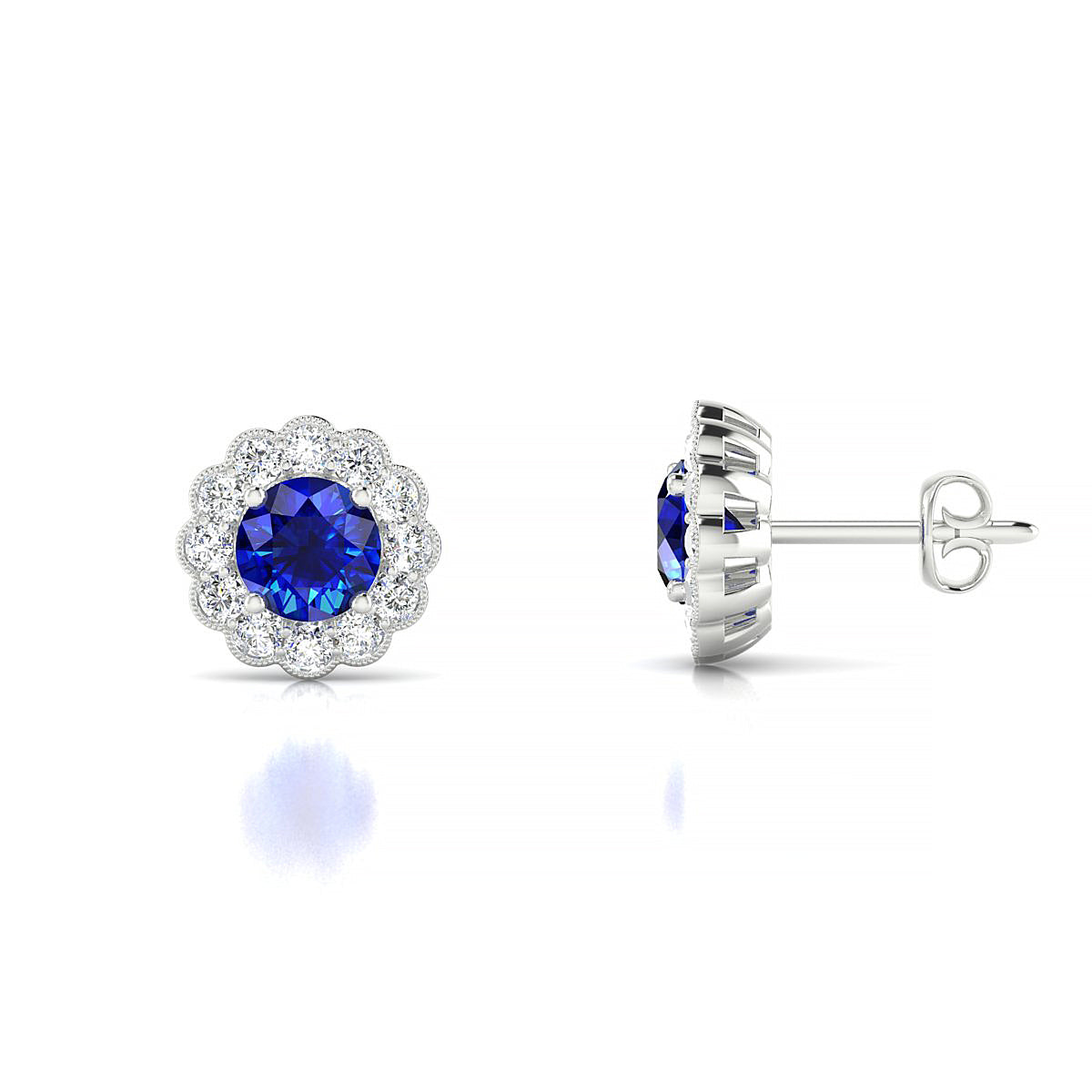 Solace | 18k White Gold 4.5 mm Round Sapphire Earrings