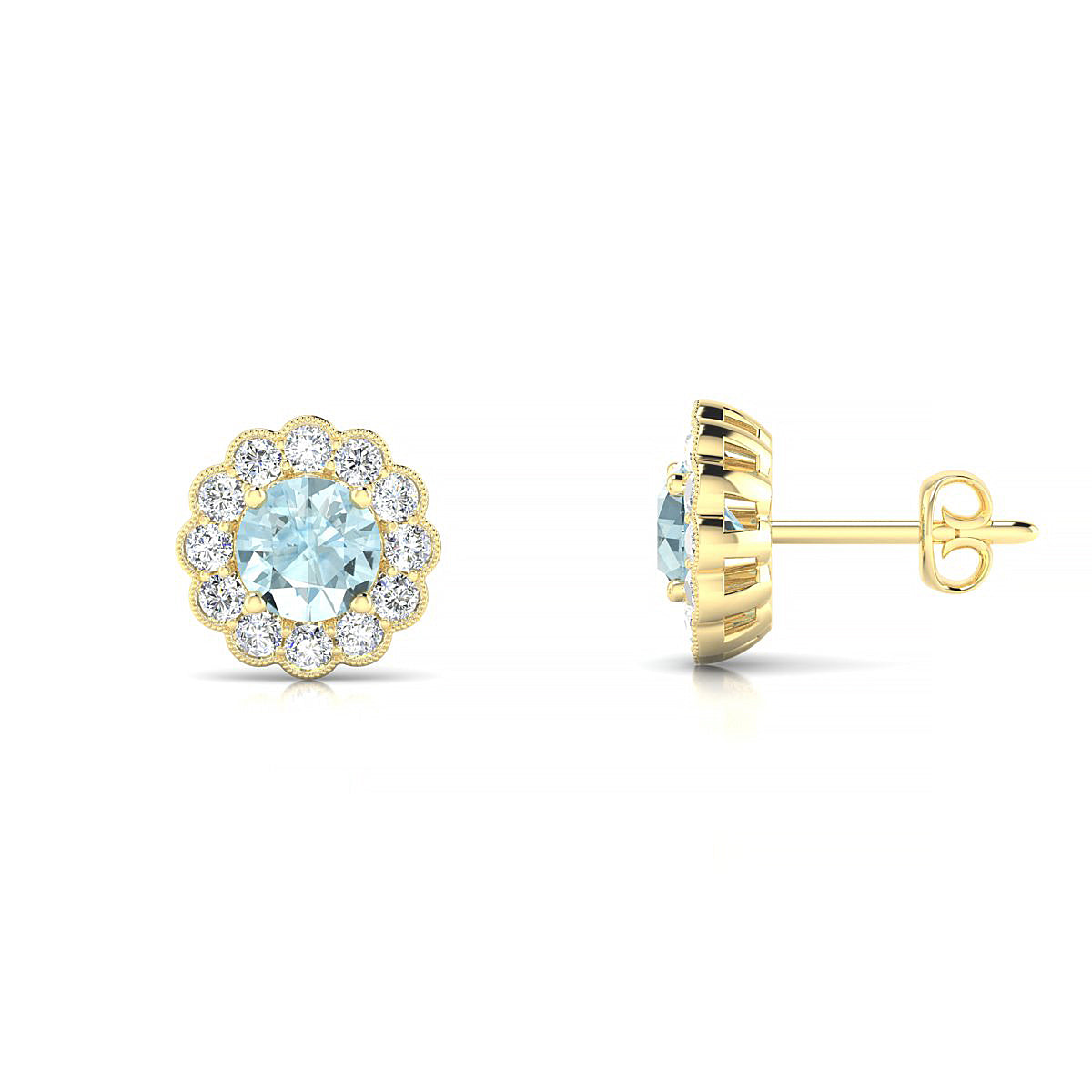 Solace | 18k Yellow Gold 4.5 mm Round Aquamarine Earrings