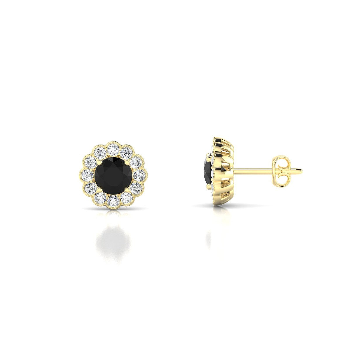 Solace | 18k Yellow Gold 4.5 mm Round Black Diamond Earrings
