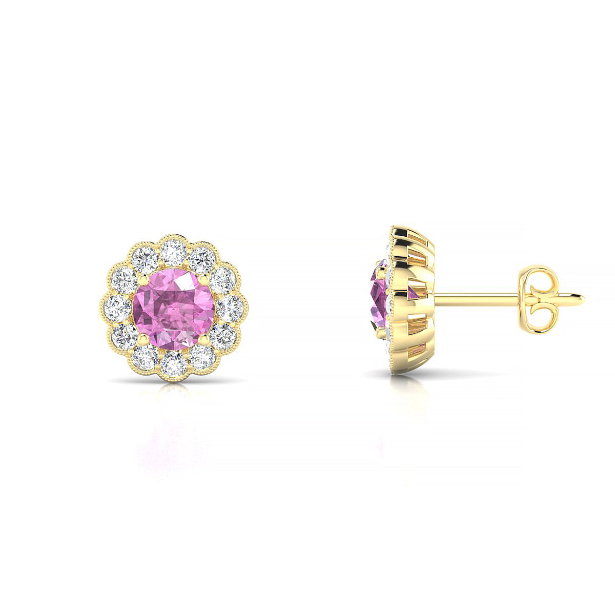 Solace | 18k Yellow Gold 4.5 mm Round Pink Sapphire Earrings