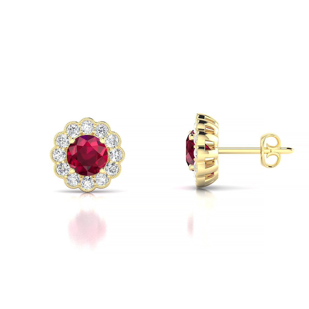 Solace | 18k Yellow Gold 4.5 mm Round Ruby Earrings