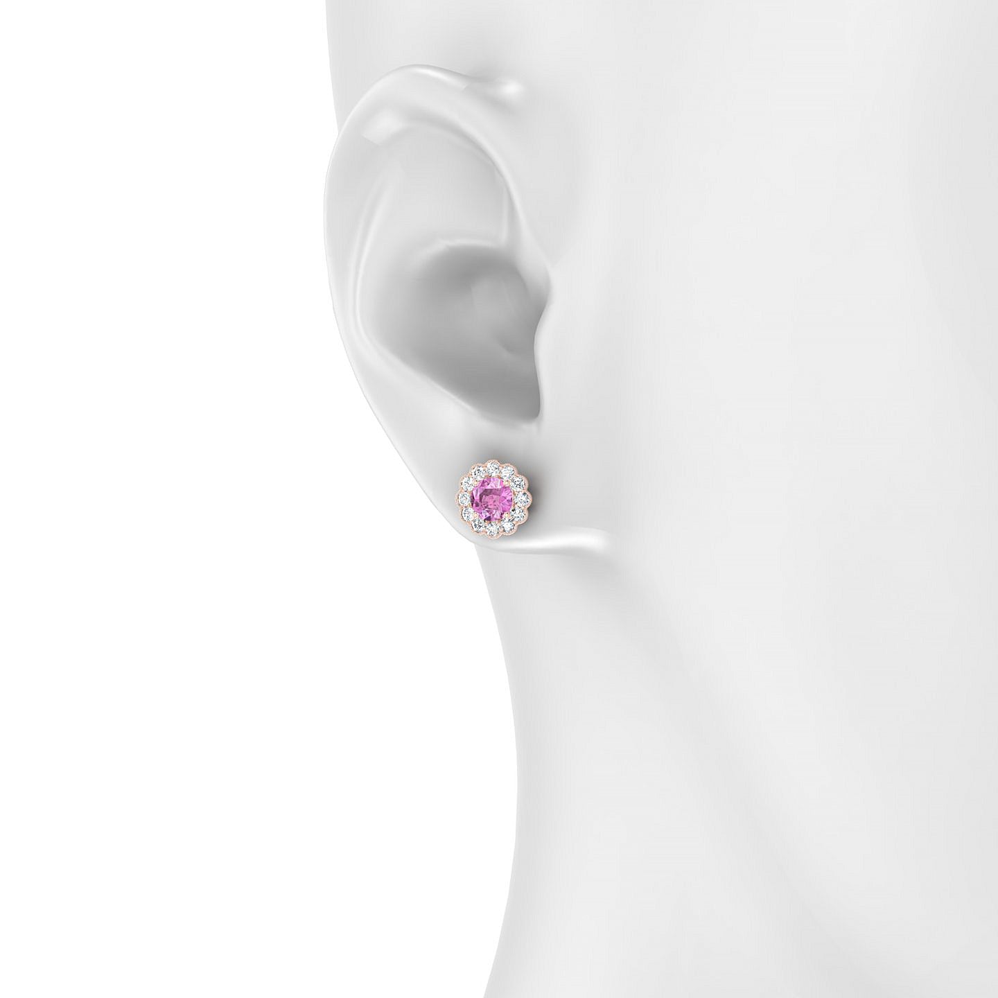 Solace | 18k Rose Gold 4.5 mm Round Pink Sapphire Earrings