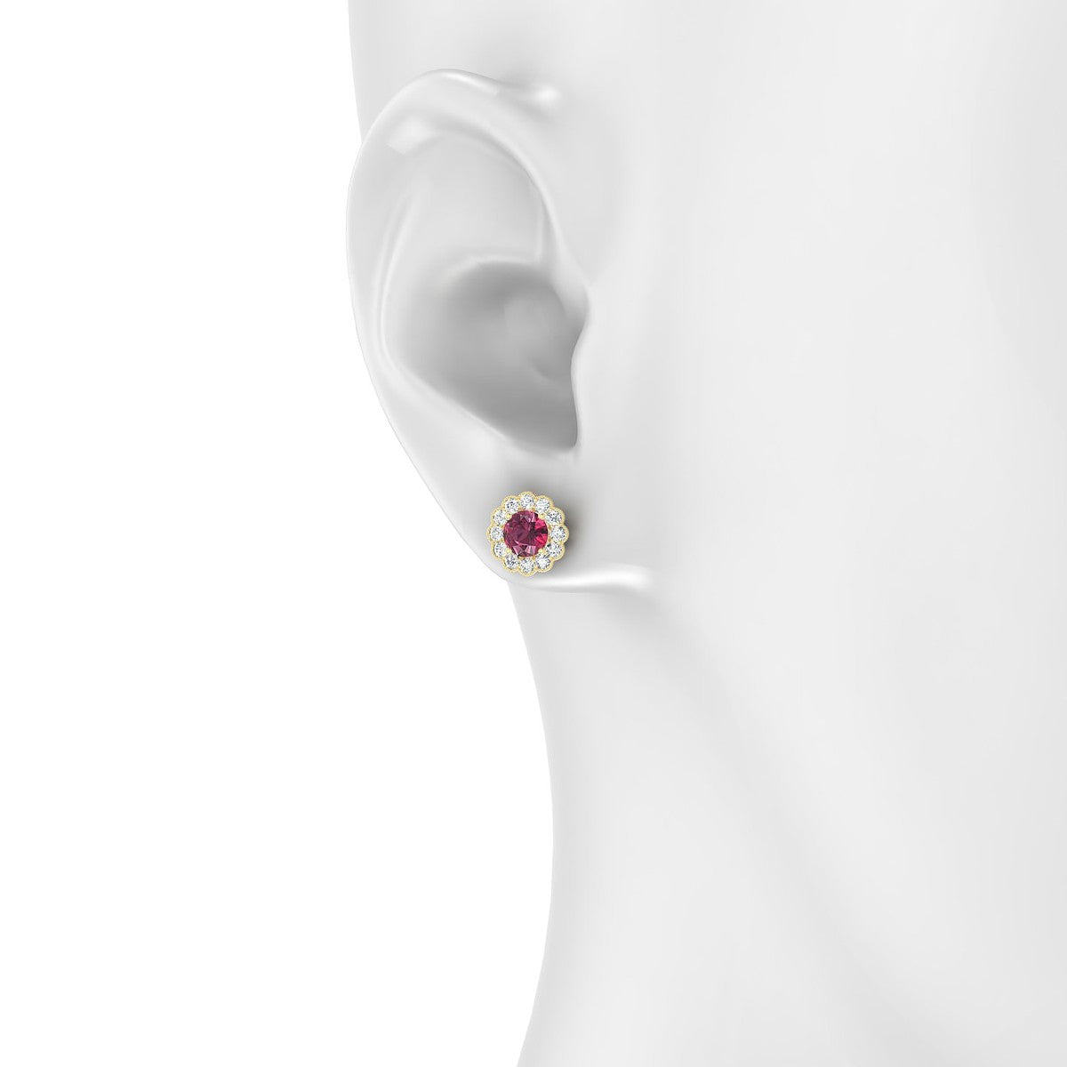 Solace | 18k Yellow Gold 4.5 mm Round Rhodolite Earrings