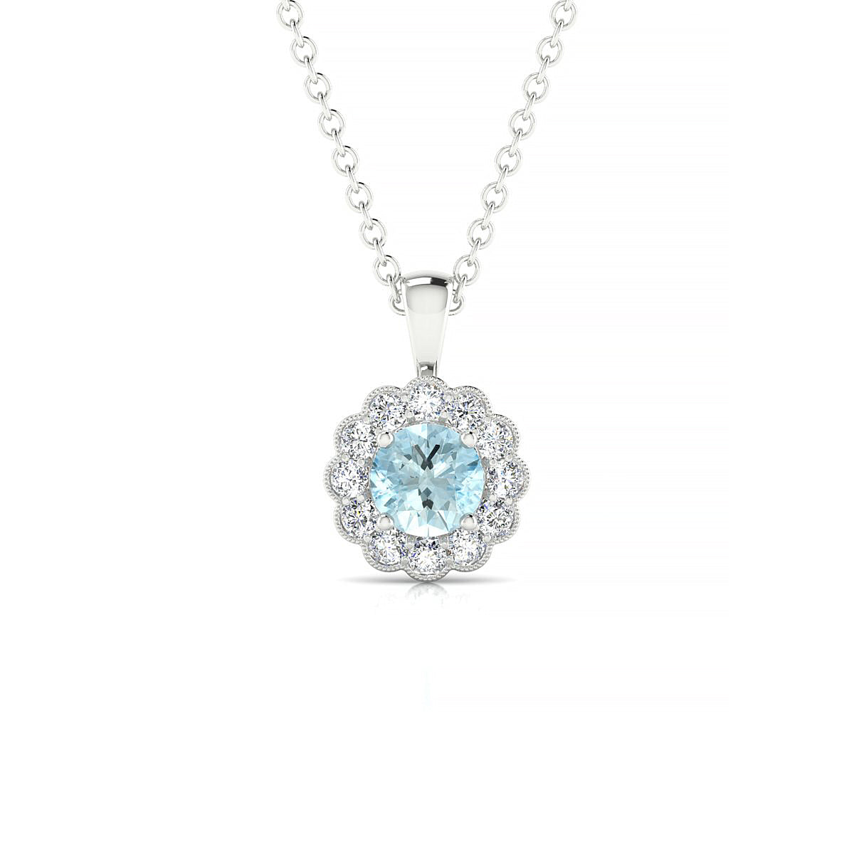 Solace | 18k White Gold 4.5 mm Round Aquamarine Pendant