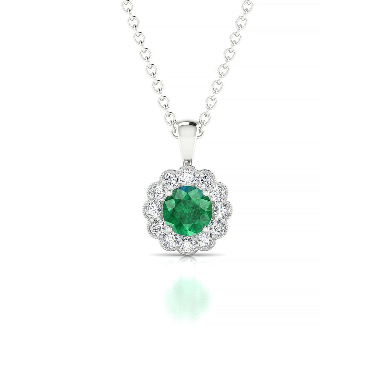 Solace | 18k White Gold 4.5 mm Round Emerald Pendant