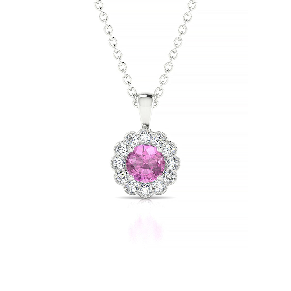 Solace | 18k White Gold 4.5 mm Round Pink Sapphire Pendant