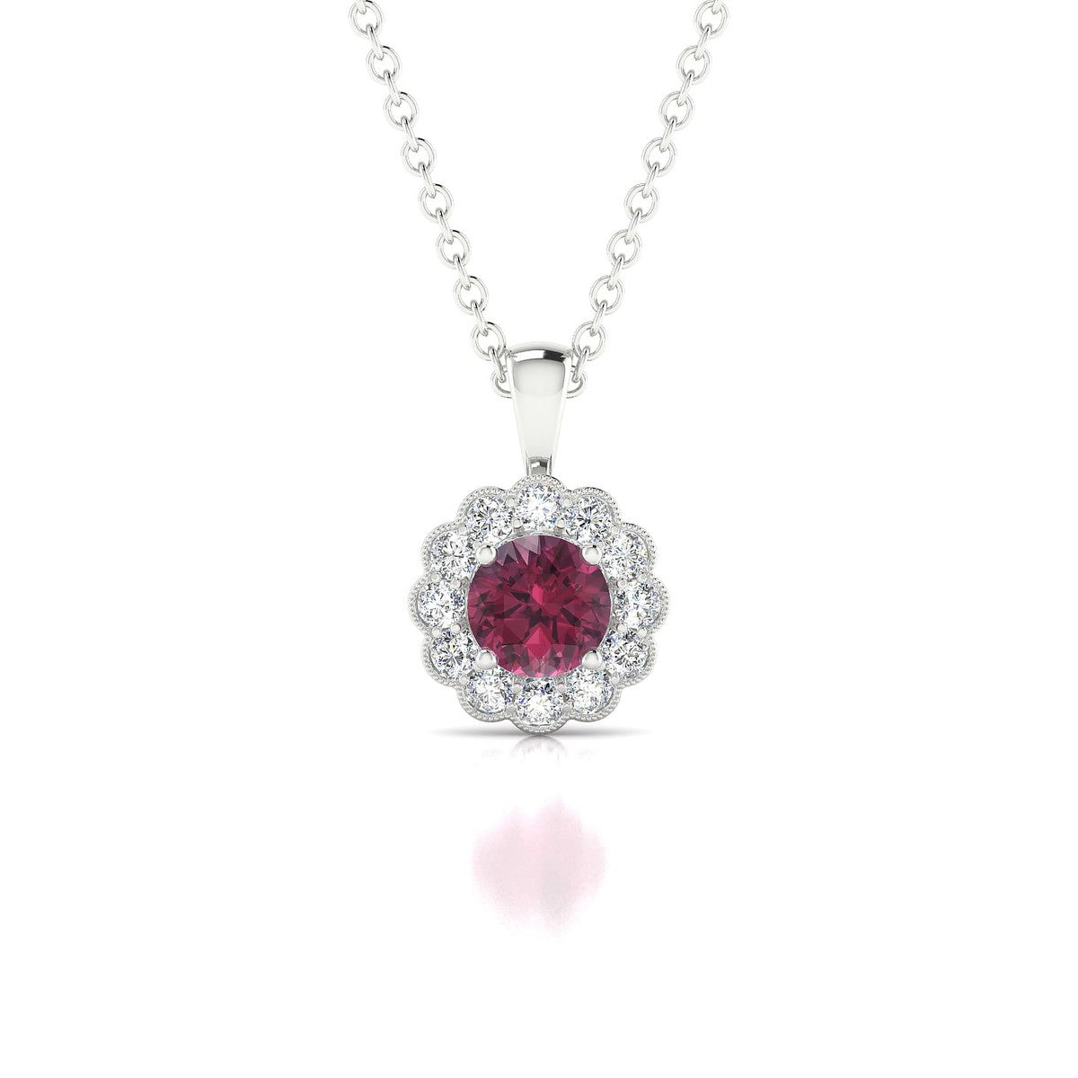 Solace | 18k White Gold 4.5 mm Round Rhodolite Pendant