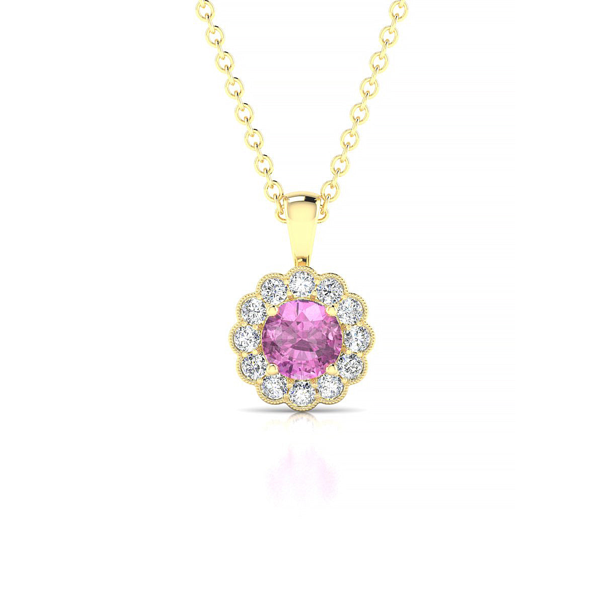 Solace | 18k Yellow Gold 4.5 mm Round Pink Sapphire Pendant