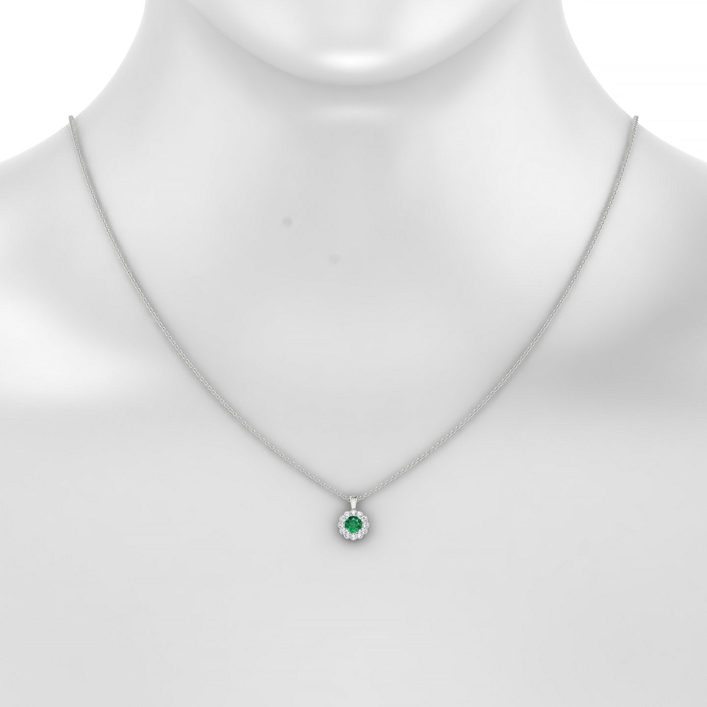 Solace | 18k White Gold 4.5 mm Round Emerald Pendant