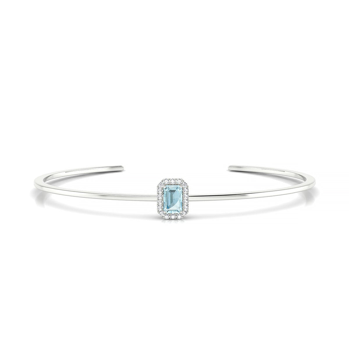 Solar | 18k White Gold 6 x 4 mm Emerald Aquamarine Bangle