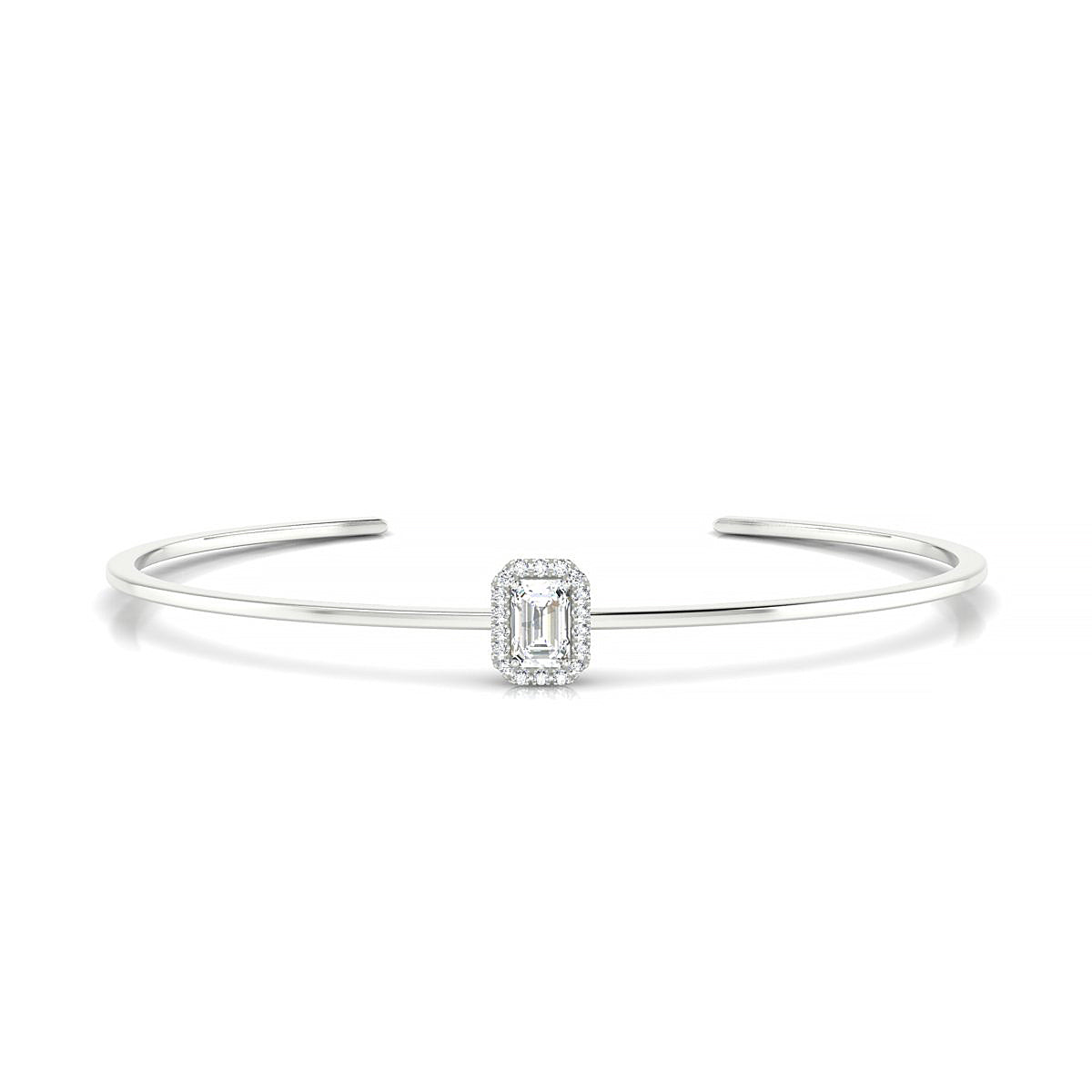 Solar | 18k White Gold 6 x 4 mm Emerald Diamond Bangle