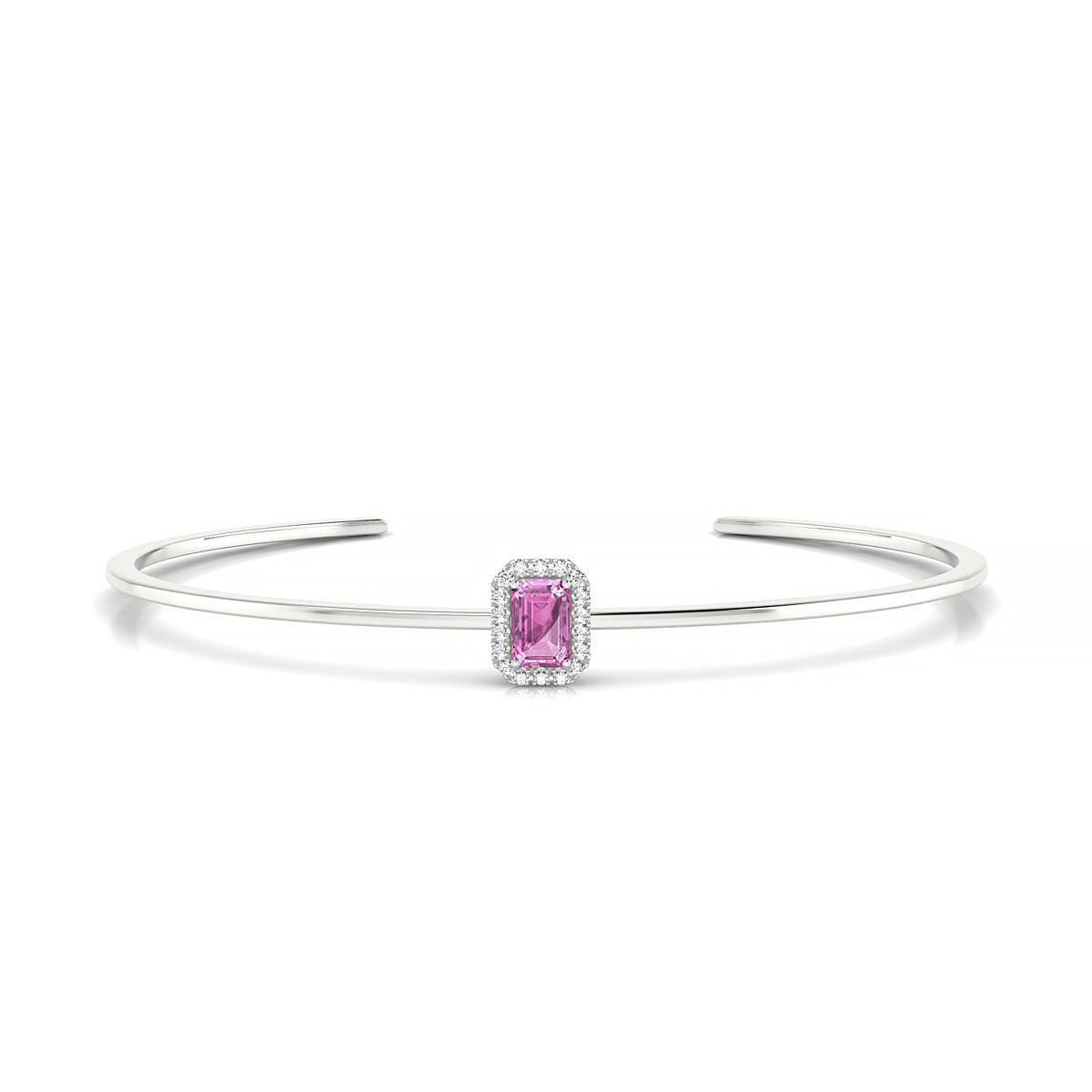 Solar | 18k White Gold 6 x 4 mm Emerald Pink Sapphire Bangle