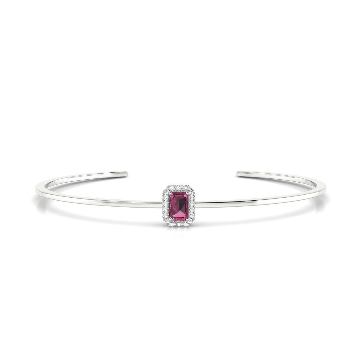 Solar | 18k White Gold 6 x 4 mm Emerald Rhodolite Bangle