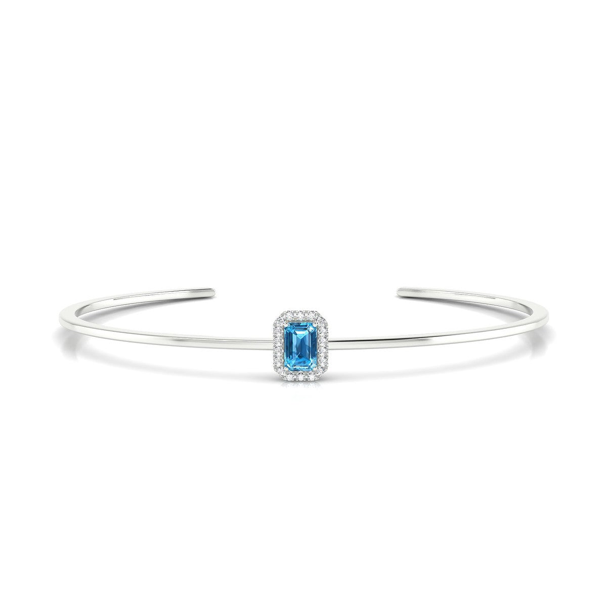 Solar | 18k White Gold 6 x 4 mm Emerald Topaz Bangle