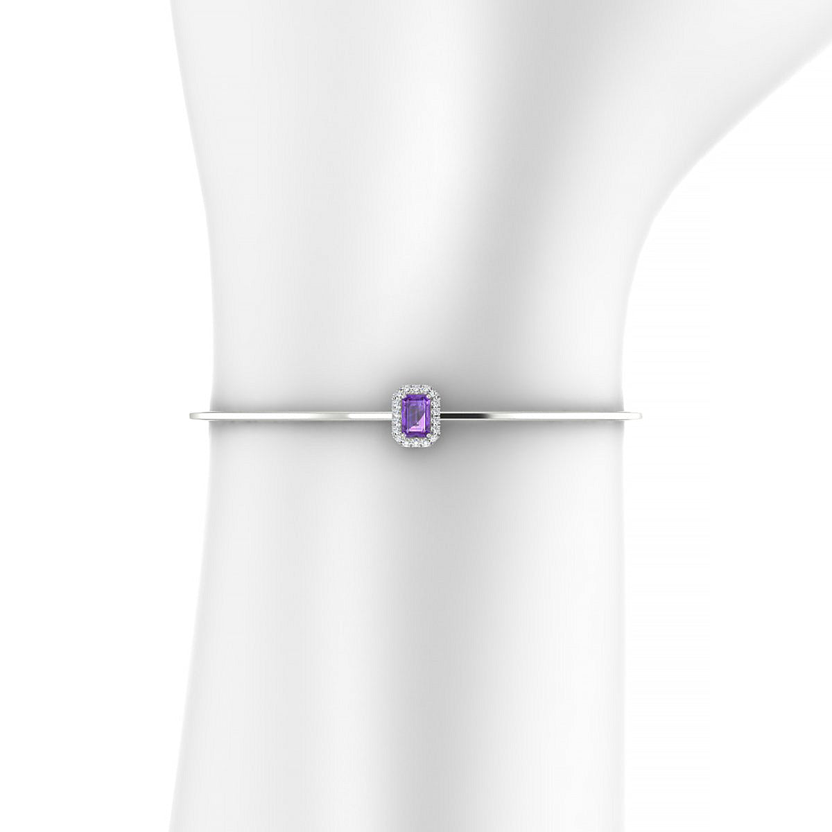Solar | 18k White Gold 6 x 4 mm Emerald Amethyst Bangle