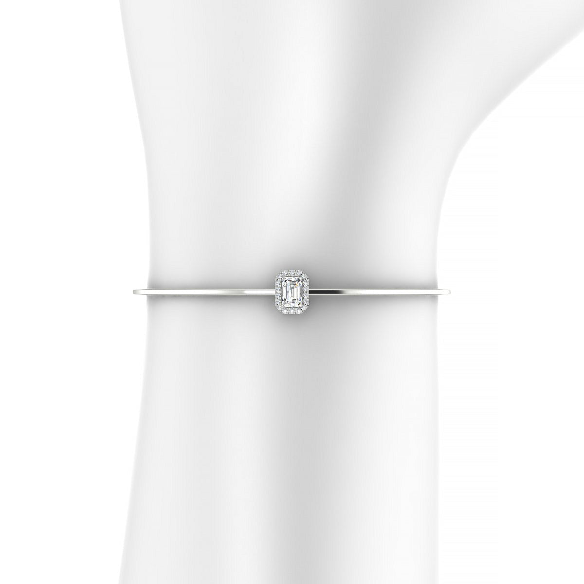 Solar | 18k White Gold 6 x 4 mm Emerald Diamond Bangle