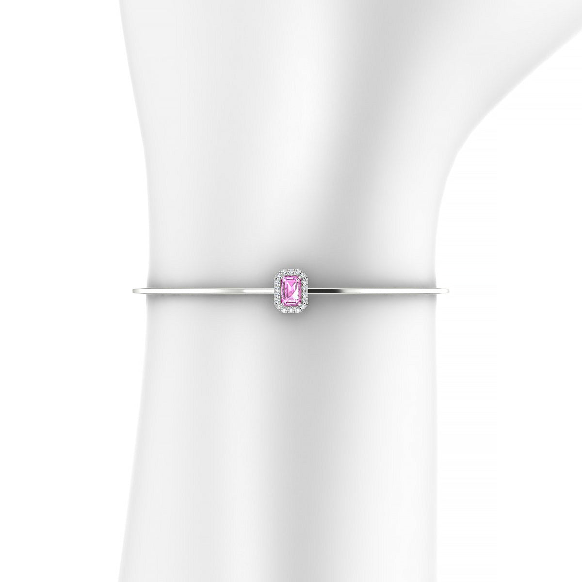Solar | 18k White Gold 6 x 4 mm Emerald Pink Sapphire Bangle