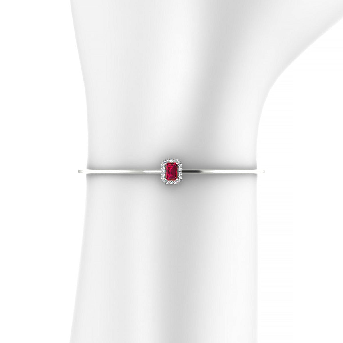 Solar | 18k White Gold 6 x 4 mm Emerald Ruby Bangle